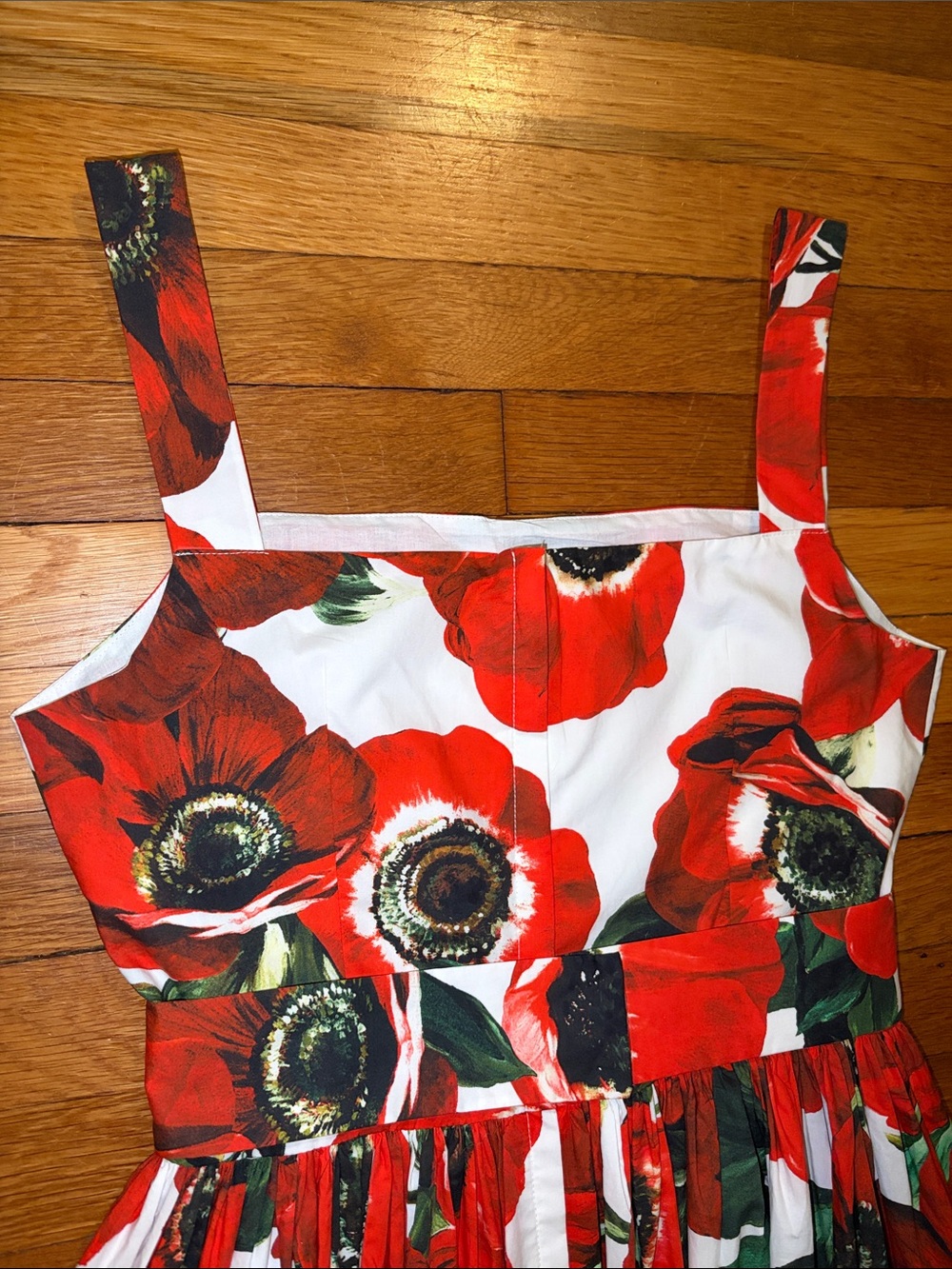 Dolce & Gabbana Cotton Sun Dress with Anemone - Red Floral Midi - IT 44 - US 8 - Picture 9 of 12